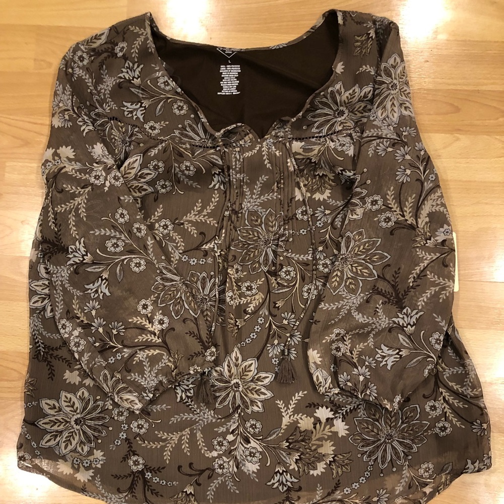Brown floral peasant blouse